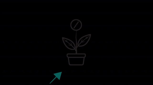 Animated footage of growth investment icon showing tree in pot with coin leaves and blossoms, symbolizing financial growth, savings, and long‑term asset development in alpha channel 