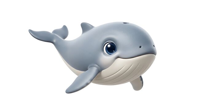 Friendly 3D cartoon whale character isolated on white background