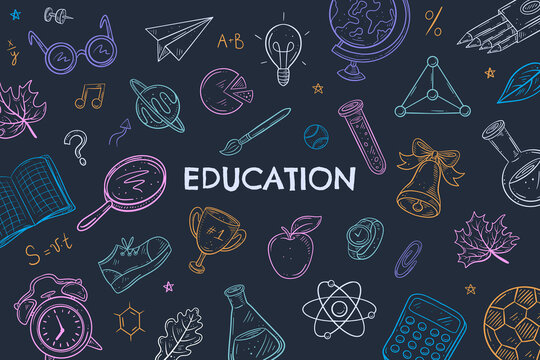 Back to school blackboard with doodles background