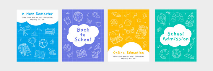 Fototapeta premium Collection of hand drawn back to school cards