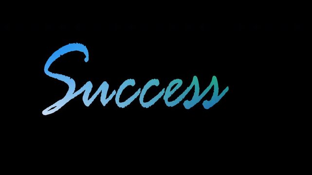 A minimalist graphic design featuring the word Animation 'Success' in blue cursive font on a black and white background, perfect for inspirational and motivational concepts.