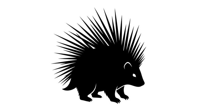 Porcupine Silhouette: A striking black silhouette of a porcupine, its sharp quills raised in defense, stands against a clean background, showcasing the animal's unique defense mechanism.