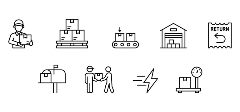 Delivery logistics shipping warehouse package courier return icon line
