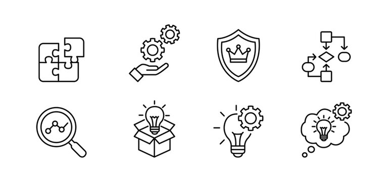 Puzzle solution gear shield workflow idea line icon business