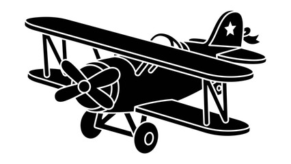 Vintage Biplane Silhouette: A classic biplane depicted in a bold, graphic silhouette, ready for adventure in the sky. © md