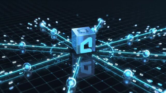 A glowing blue cube with connections.