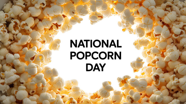 National Popcorn Day celebration with popcorn arranged in a circular frame around text
