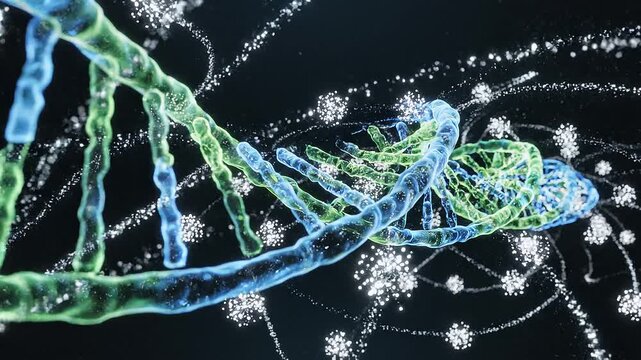 DNA double helix structure with viruses.
