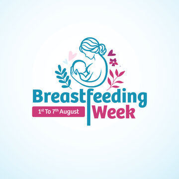 Breastfeeding Week awareness logo featuring a mother and baby silhouette with floral accents, symbolizing maternal care, infant nutrition, love, bonding, and healthy development.