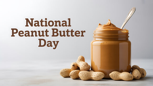 National Peanut Butter Day celebration with a jar of peanut butter and peanuts