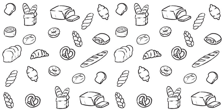 Hand drawn cute bread and bakery doodle sketch illustration