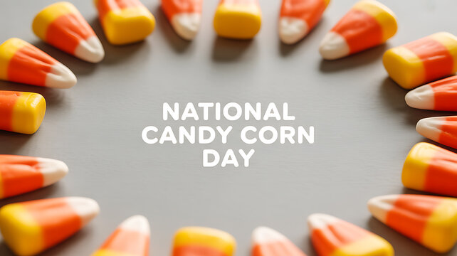 Candy corn arranged in a circle with text celebrating National Candy Corn Day