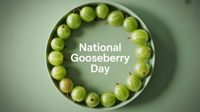 National Gooseberry Day celebrated with fresh green gooseberries arranged in a circular pattern on a plate