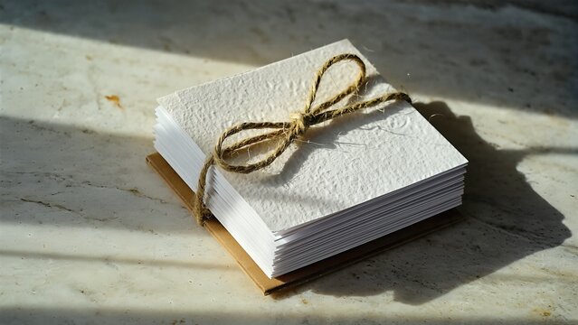 Stack of paper cards tied with twine