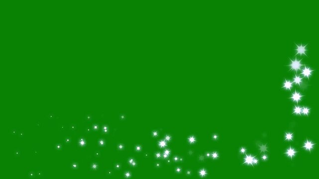 Bright white sparkle trail, floating glitter particles, magical star flashes, elegant fairy dust motion, smooth overlay animation, fantasy visual glitter star square transition on green background.4K