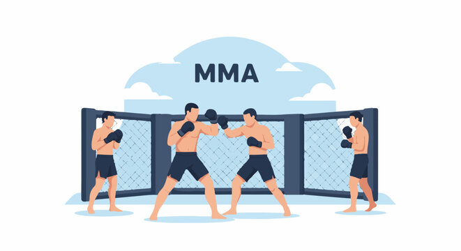 Illustration of men in fighting stance in an MMA ring