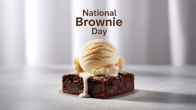 A rich brownie topped with a scoop of vanilla ice cream, celebrating National Brownie Day