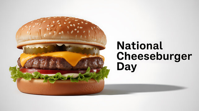 A close-up of a classic cheeseburger with lettuce, tomato, pickles, and melted cheese, celebrating National Cheeseburger Day.