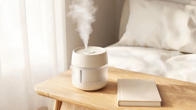 Portable Humidifier Beside Bedside Table
