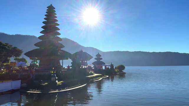 Pura Ulun Danu Beratan, Bali Indonesia, Famous Hindu Water temple on lake, Beratan, Iconic Landmark and Tourist  Attraction in Bedugul