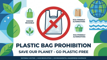 Obraz premium Plastic bag prohibition save our planet go plastic free