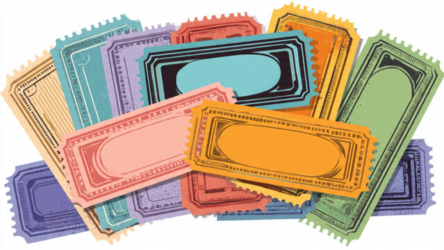 Colorful vintage paper banknotes in various pastel shades with ornate borders and intricate designs for financial or currency themed projects