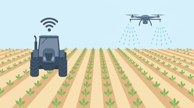 Smart Farming Technology with Autonomous Tractor and Drone Spraying Crops