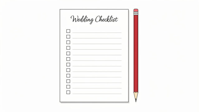 wedding checklist paper with red pencil for planning and organization in a light setting