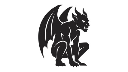 Gargoyle Guardian Silhouette: A striking silhouette of a gargoyle with menacing horns, powerful wings, and clawed feet crouches in a vigilant pose, embodying an ancient protector. © md