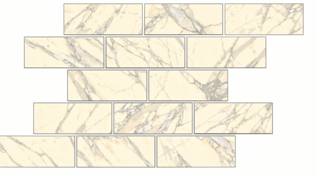 Mosaic of beige marble bricks with dark gray veining and a natural stone texture suitable for elegant architectural design
