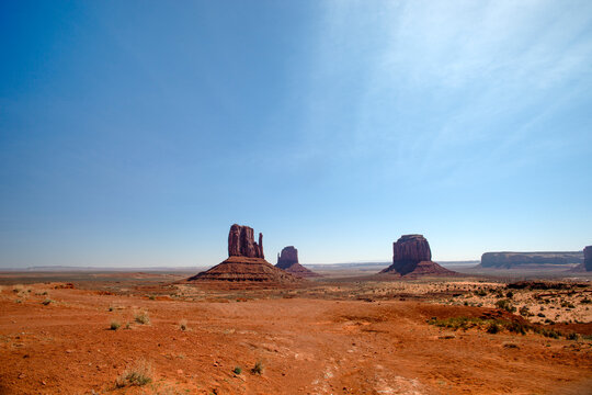 Iconic buttes of Monument Valley on a clear day