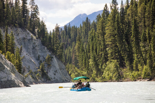 Group floats down a scenic mountain river
