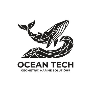 Geometric whale logo design for ocean tech marine solutions with geometric