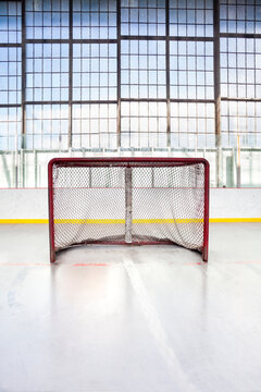 Ice hockey net in an arena