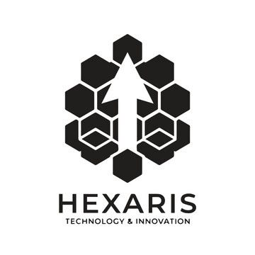 Hexaris technology and innovation geometric hexagon logo with technology