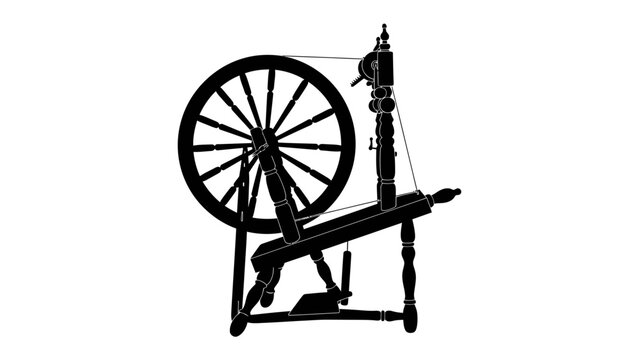 Antique Spinning Wheel Silhouette: A classic spinning wheel, rendered in a dark silhouette, stands as a symbol of traditional craftsmanship and textile artistry.