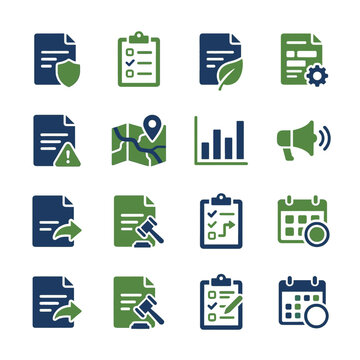 Stormwater regulatory compliance and NPDES permit program symbols in filled minimal style for compliance management apps, municipal stormwater programs, permit administration dashboards, and regulator