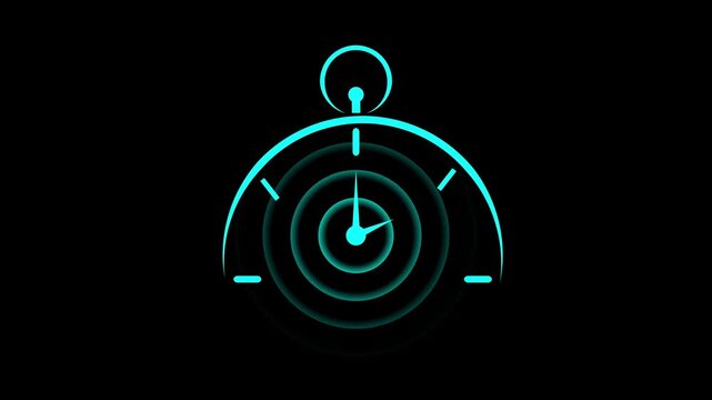 Neon digital stopwatch hud interface with pulsing radar effect