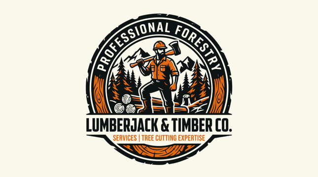 Lumberjack and Timber Company Logo with Professional Forestry Theme.