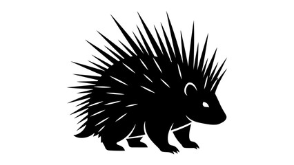 Porcupine Silhouette: A bold black silhouette of a porcupine, its body covered in sharp quills, stands alert. A graphic representation of this unique rodent. © md