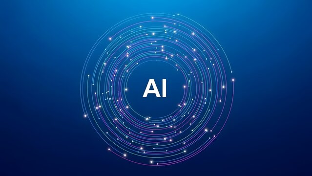 Abstract digital background with glowing circles and dots representing artificial intelligence
