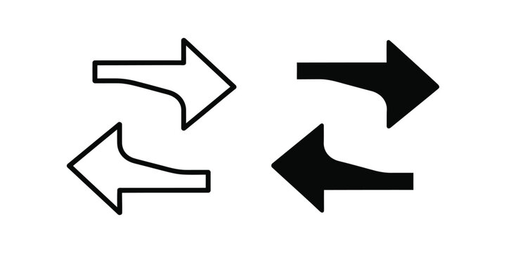 Two arrow icons pointing opposite directions in white outline and solid black against a white background concept for exchange