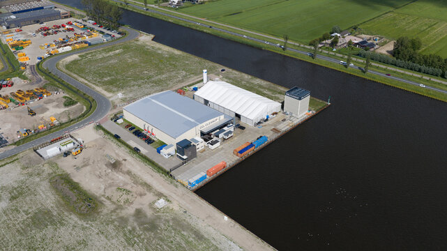Alkmaar, Netherlands - 09 June 2026: Aerial drone view of a scalable direct air capture facility in Alkmaar, removing carbon dioxide from the atmosphere for permanent underground storage.