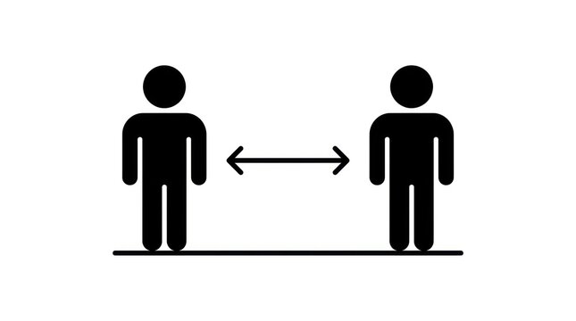 Graphic illustration of social distancing between two people with a two-way arrow