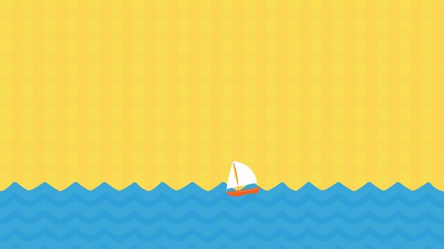 Cute sailing boat animation on gentle ocean waves with bright yellow background, perfect for children's videos, education, and playful motion graphics.