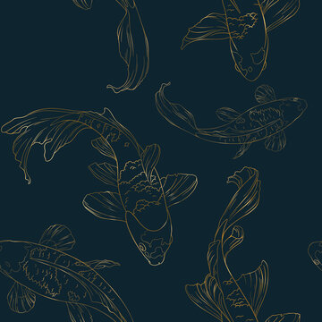 Seamless pattern with golden koi fish
