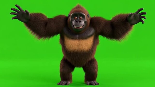 Majestic gorilla standing strong on a green screen background.