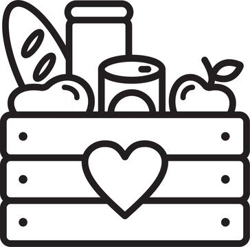 Food Donation Basket Line Icon Charity Grocery Support