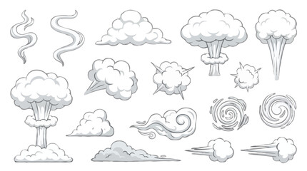Fototapeta premium Cartoon smoke and steam effects set with explosions, clouds, and vapor trails