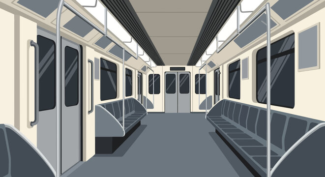 Empty subway carriage interior inside train vector
